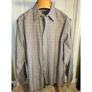 Jos A Bank Shirt Mens Medium Gray Glen Plaid Windowpane Traveler Cotton